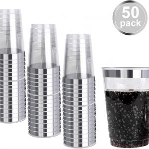 Plastic Water Disposible Glass with Lid 8 Oz – 50Pc Pack