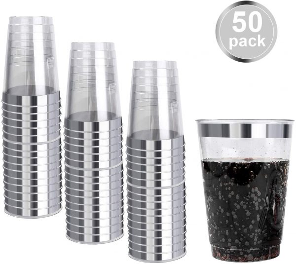 Plastic Water Disposible Glass with Lid 8 Oz – 50Pc Pack