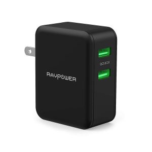 RAVPower USB Quick Charger 36W Quick Charge 3.0 Wall Charger Dual USB Plug for iPhone 11 Pro Max XS Max XR X 8 7 Plus Galaxy S10+ S9+ Note 10+ Note 9+ Note 8 LG G6 V30 Google Pixel Nexus HTC 10