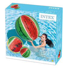 42" Intex Inflatable Giant Watermelon Beach Ball Description 42" Intex Inflatable Giant Watermelon Beach Ball Finally, a watermelon you can bring into the pool. Our giant 42-inch inflatable watermelon beach ball is an awesome choice for swimming and the backyard. Features - Colourful watermelon design - an absolute must-have for the summer. - Size approx. 42" (1.07 m). - Made of high quality vinyl 9ga (0,23 mm), scratch and tear resistant. - Repair patch included.